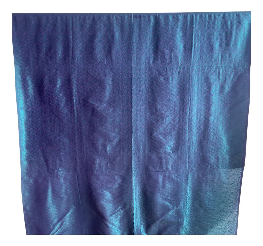 / Tela De Seda Jacquard Azul Tornasol
