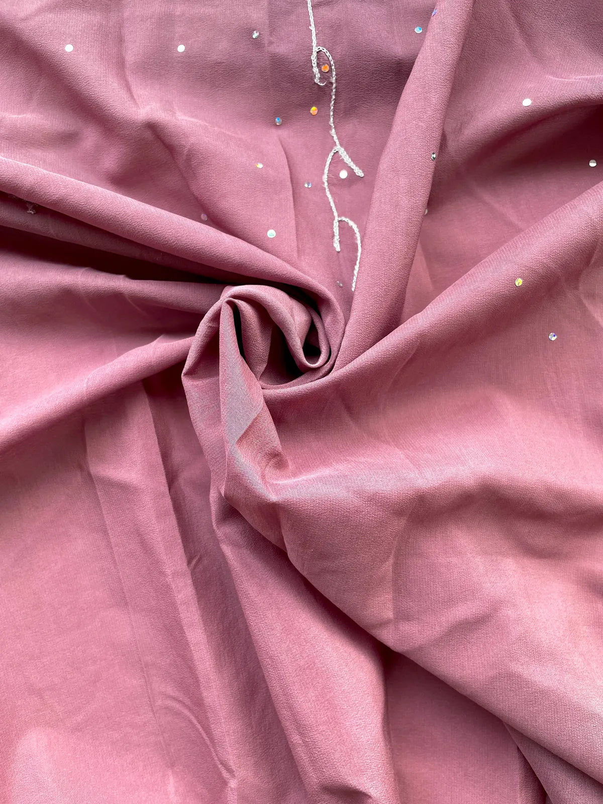 Tela de Sari Indio Vintage Bordada Seda Rosado