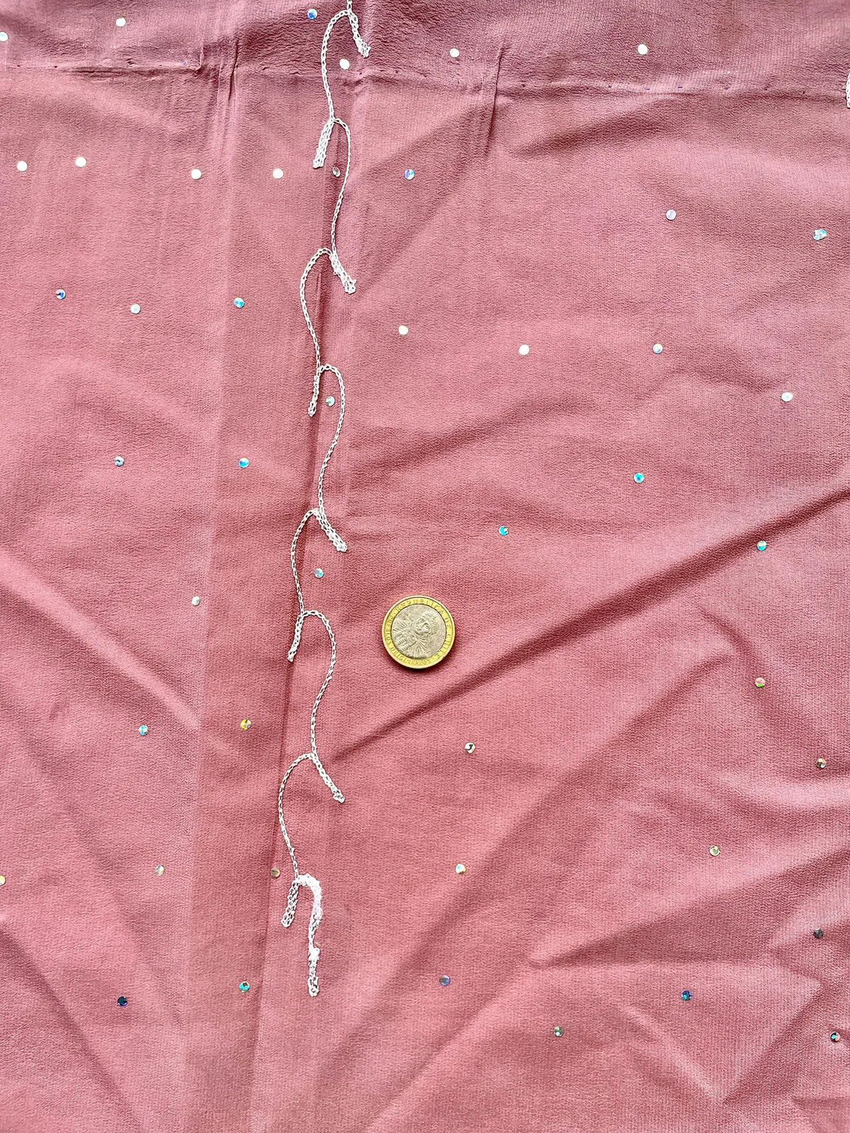 Tela de Sari Indio Vintage Bordada Seda Rosado
