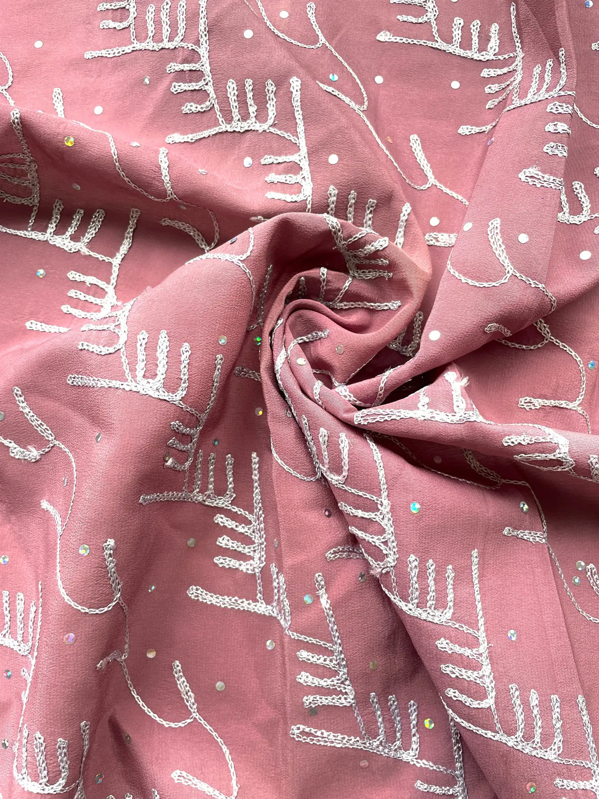 Corte de Tela de Sari Indio Vintage Bordada Seda Rosado