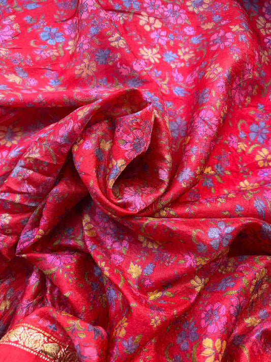 # Tela de Sari Indio Vintage Seda o Poliester Rojo