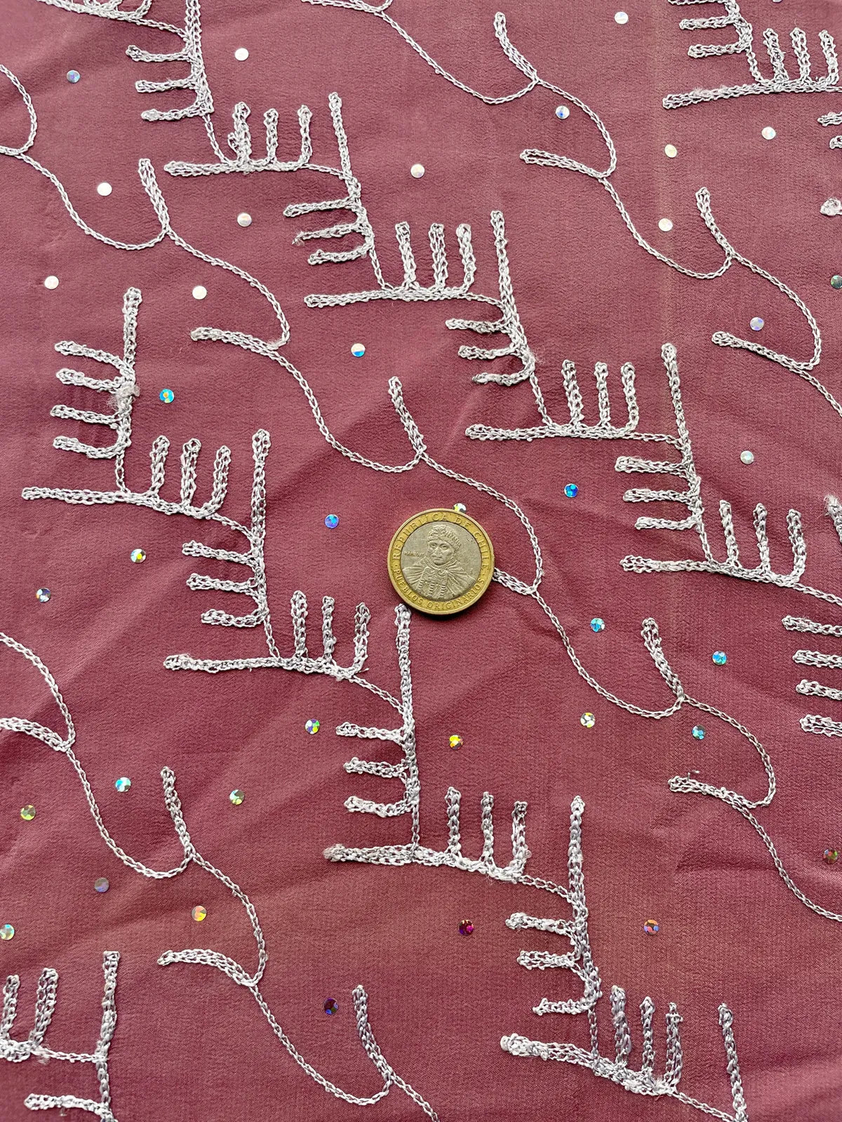 Corte de Tela de Sari Indio Vintage Bordada Seda Rosado