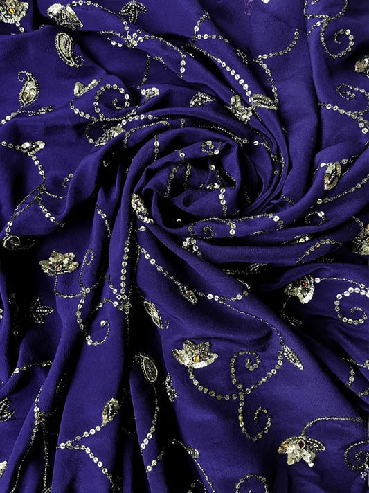 ! Corte de Sari Indio Vintage Bordada Azul